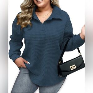 Vograce Navy Textured Blouse